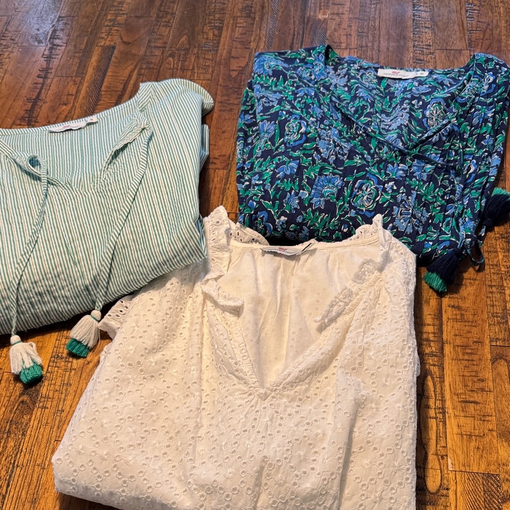 Vineyard Vines Blue Floral, Green Striped, and White Eyelet Blouses